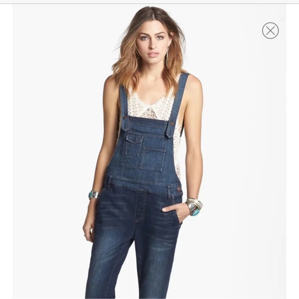 Free People Dark Blue Denim Overalls